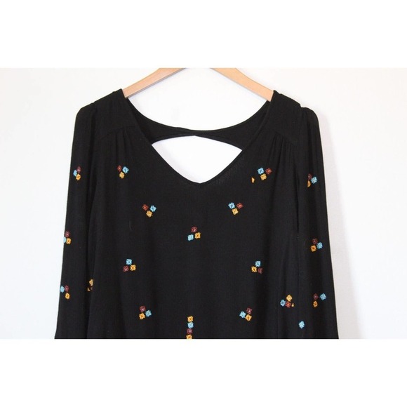 Free People Oxford Black Embroidered Swing Dress Gauzy Cutout Size Small H14117 - Picture 3 of 12